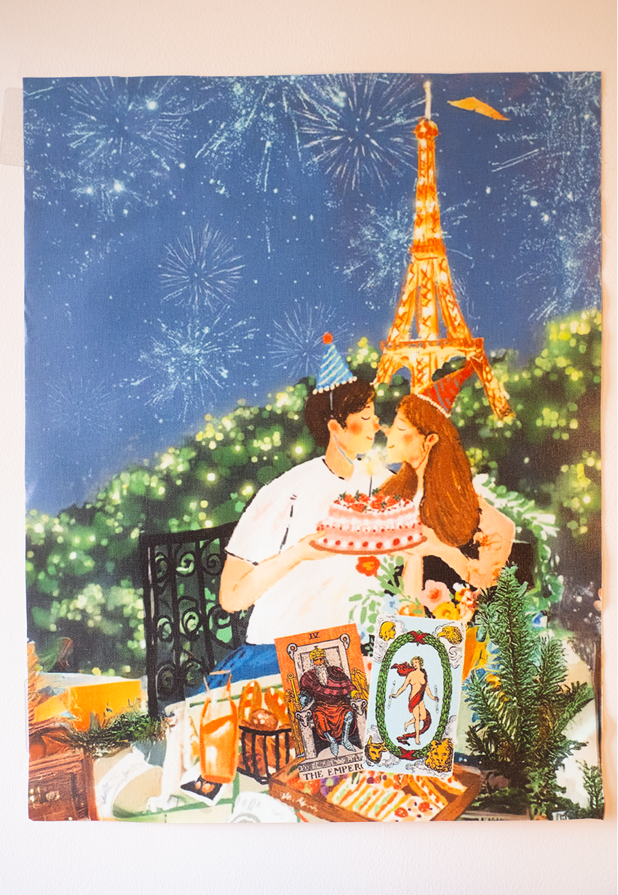 Everyday Life Katha Plate Tapestry • Multicolor • 17″×22″ • Canvas • Wall Décor for Living Room  (Date at Eiffel Tower)